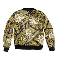 Polynesian Hibiscus Tropical Yellow Floral Sleeve Zip Bomber Jacket Tribal Pattern - Polynesian Pride