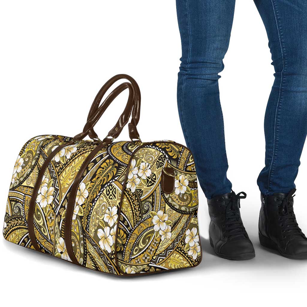 Polynesian Hibiscus Tropical Yellow Floral Travel Bag Tribal Pattern - Polynesian Pride