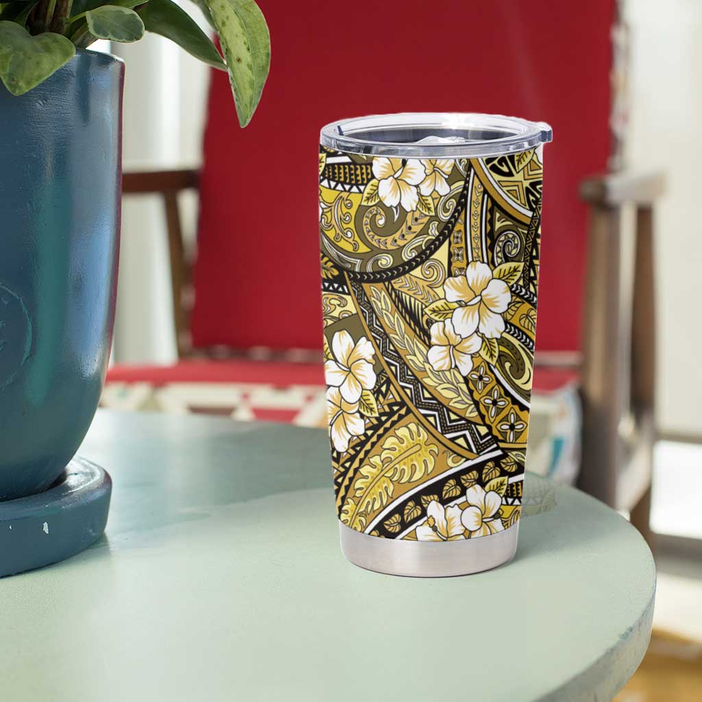 Polynesian Hibiscus Tropical Yellow Floral Tumbler Cup Tribal Pattern - Polynesian Pride