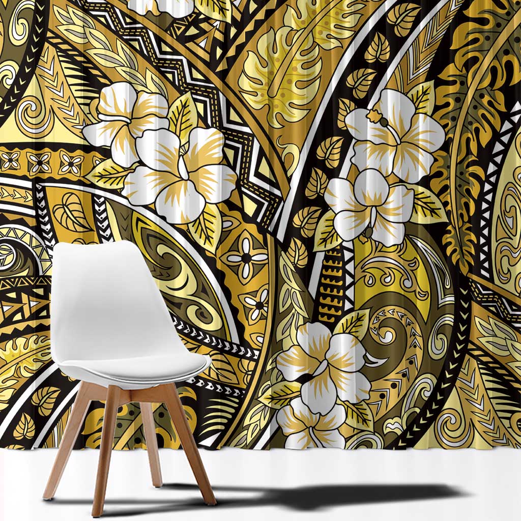 Polynesian Hibiscus Tropical Yellow Floral Window Curtain Tribal Pattern LT01 - Polynesian Pride