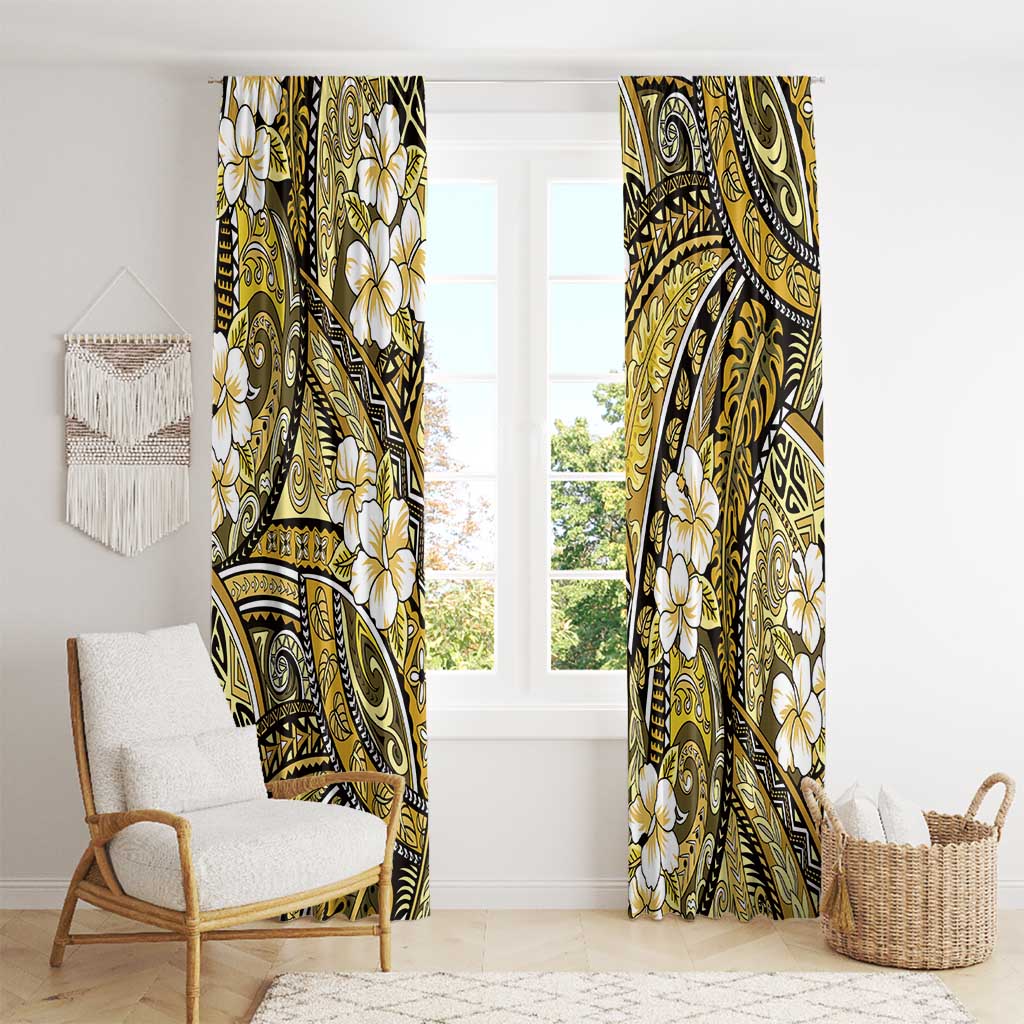 Polynesian Hibiscus Tropical Yellow Floral Window Curtain Tribal Pattern LT01 - Polynesian Pride