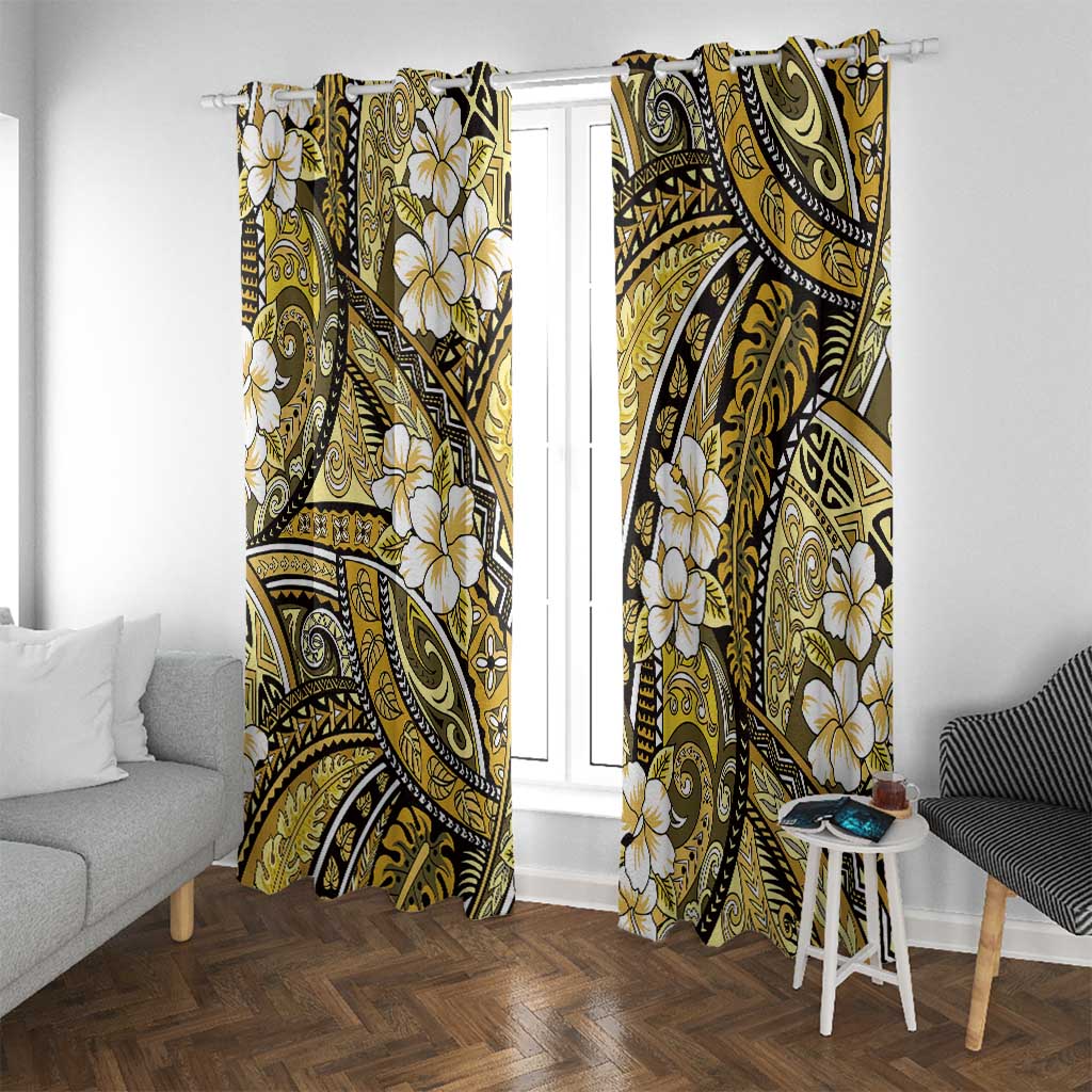 Polynesian Hibiscus Tropical Yellow Floral Window Curtain Tribal Pattern LT01 With Grommets Yellow - Polynesian Pride