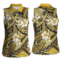 Polynesian Hibiscus Tropical Yellow Floral Women Sleeveless Polo Shirt Tribal Pattern - Polynesian Pride