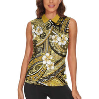 Polynesian Hibiscus Tropical Yellow Floral Women Sleeveless Polo Shirt Tribal Pattern - Polynesian Pride
