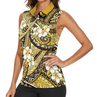 Polynesian Hibiscus Tropical Yellow Floral Women Sleeveless Polo Shirt Tribal Pattern - Polynesian Pride