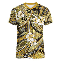 Polynesian Hibiscus Tropical Yellow Floral Women V-Neck T-Shirt Tribal Pattern - Polynesian Pride