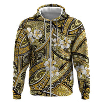 Polynesian Hibiscus Tropical Yellow Floral Zip Hoodie Tribal Pattern - Polynesian Pride