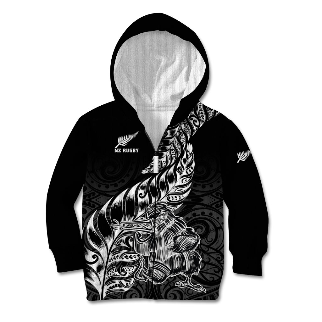 New Zealand Silver Fern Rugby Kid Hoodie Aotearoa Kiwi Maori Black Version LT01 Zip Hoodie Black - Polynesian Pride