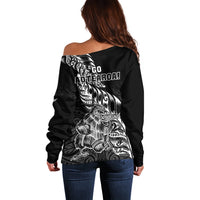 New Zealand Silver Fern Rugby Off Shoulder Sweater Aotearoa Kiwi Maori Black Version LT01 - Polynesian Pride