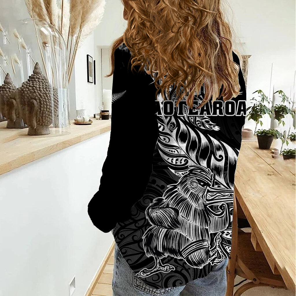 New Zealand Silver Fern Rugby Women Casual Shirt Aotearoa Kiwi Maori Black Version LT01 - Polynesian Pride