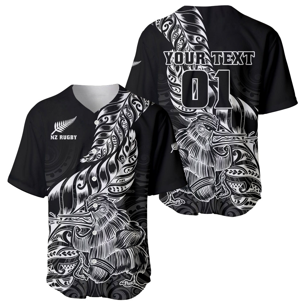Custom New Zealand Silver Fern Rugby Baseball Jersey Aotearoa Kiwi Maori Black Version LT01 - Polynesian Pride