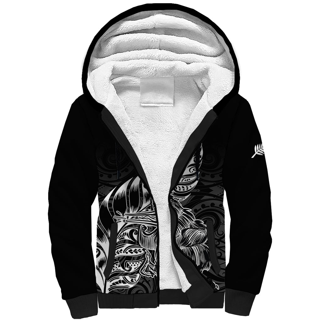 Custom New Zealand Silver Fern Rugby Sherpa Hoodie Aotearoa Kiwi Maori Black Version LT01 Unisex Black - Polynesian Pride