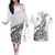 New Zealand Silver Fern Rugby Couples Matching Off The Shoulder Long Sleeve Dress and Hawaiian Shirt Aotearoa Kiwi Maori White Version LT01 White - Polynesian Pride