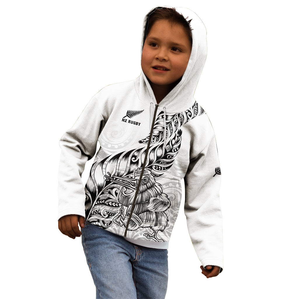 New Zealand Silver Fern Rugby Kid Hoodie Aotearoa Kiwi Maori White Version LT01 - Polynesian Pride