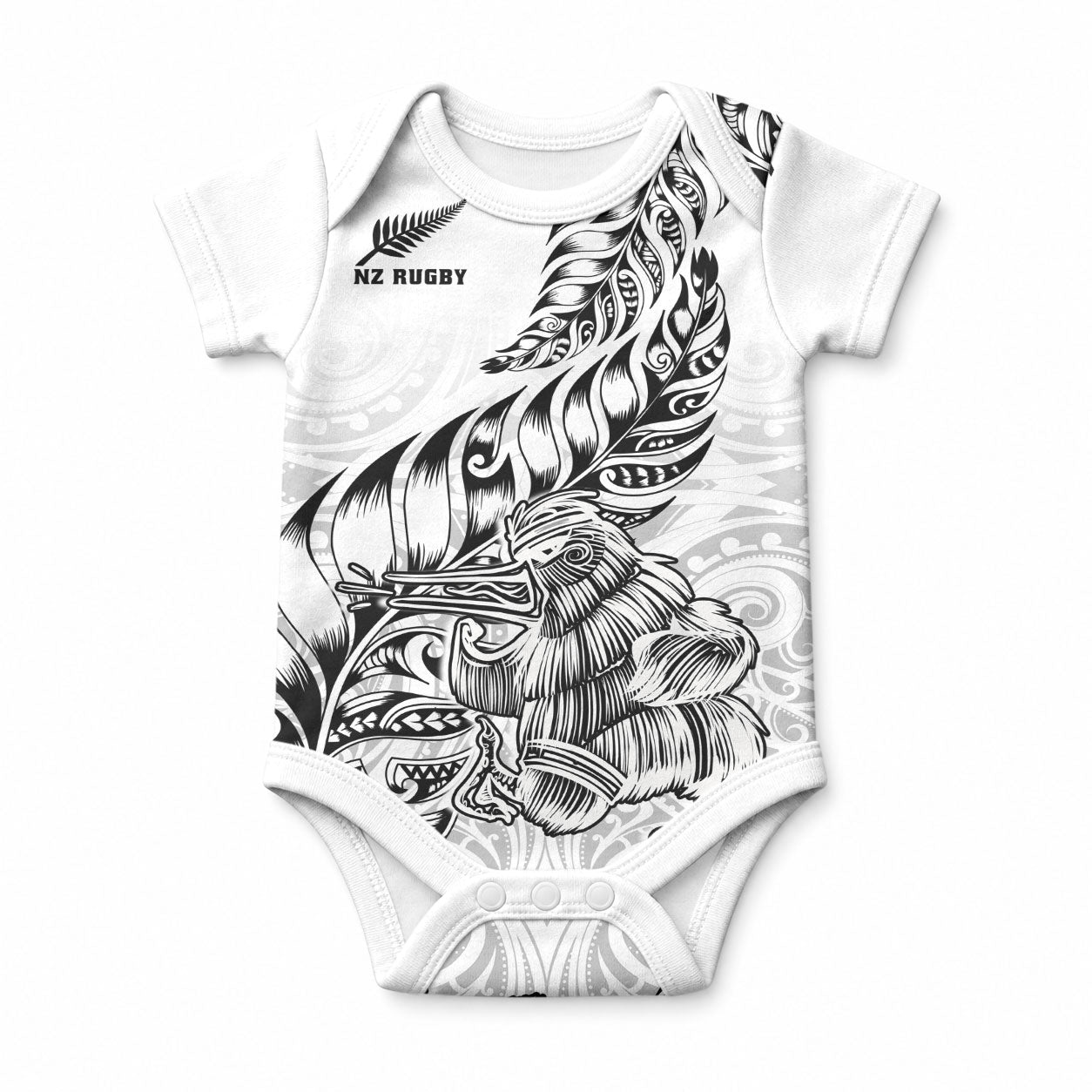 Custom New Zealand Silver Fern Rugby Baby Onesie Aotearoa Kiwi Maori White Version