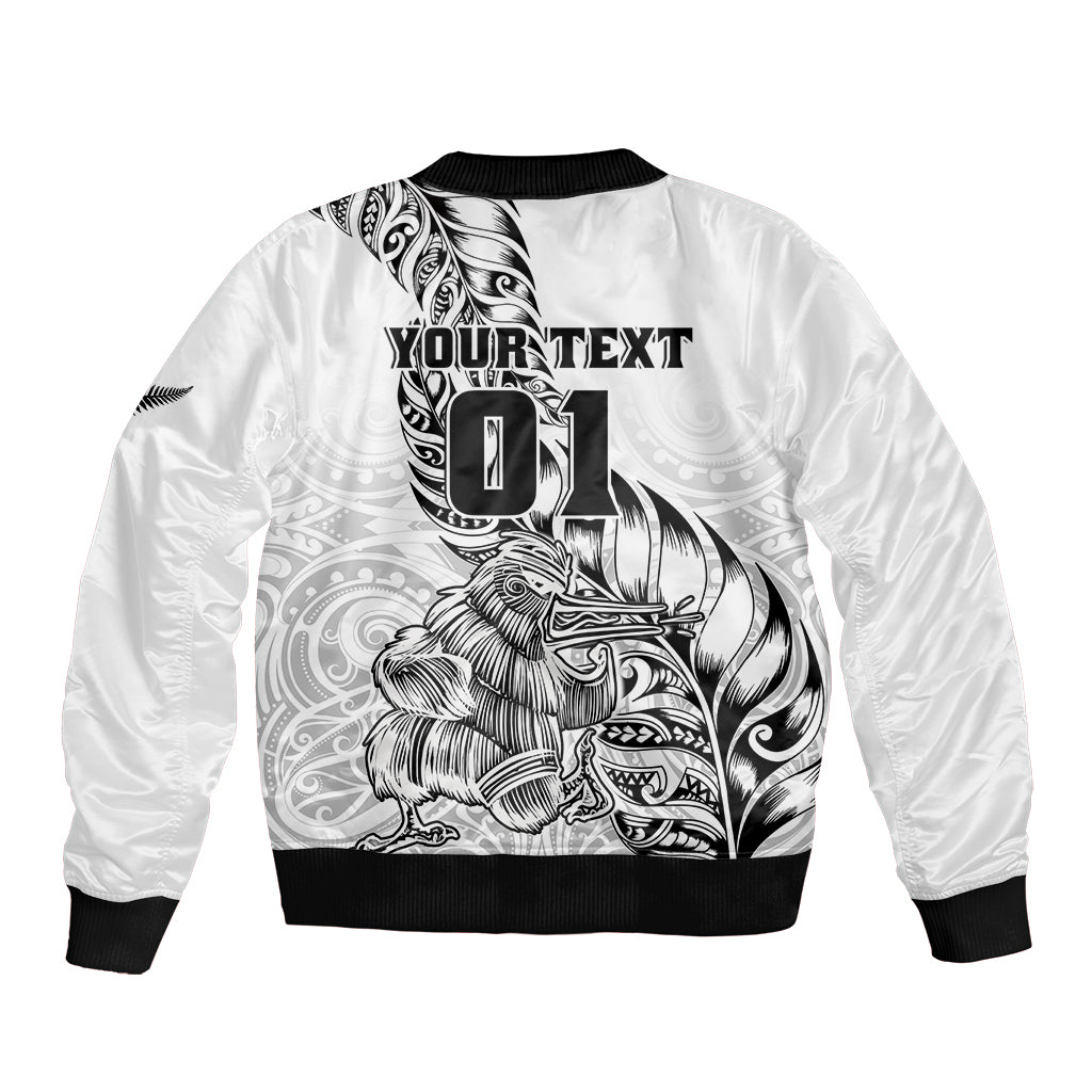 Custom New Zealand Silver Fern Rugby Sleeve Zip Bomber Jacket Aotearoa Kiwi Maori White Version LT01 - Polynesian Pride