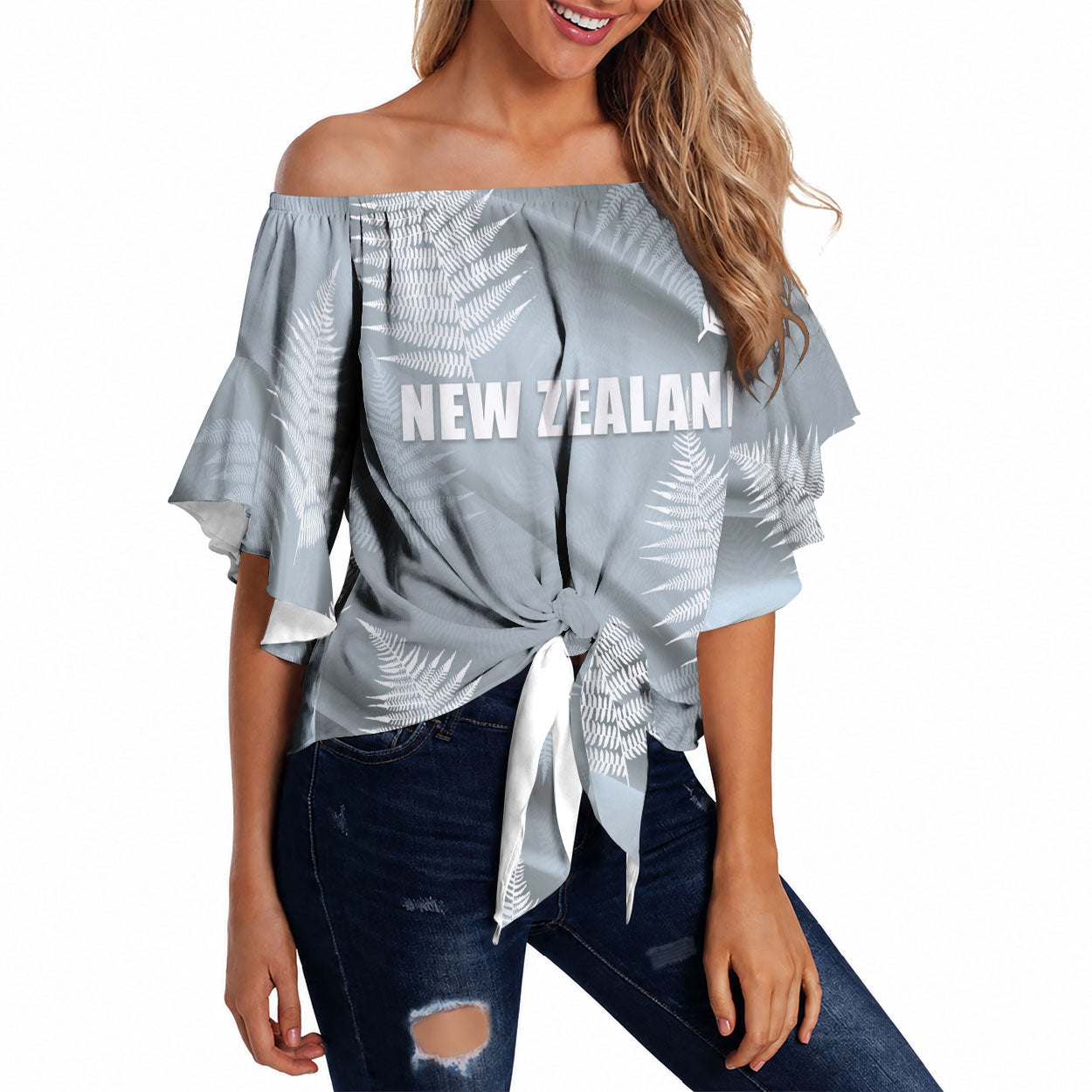 Custom Rugby New Zealand 2026 Off Shoulder Wrap Waist Top The Fern Go Champions