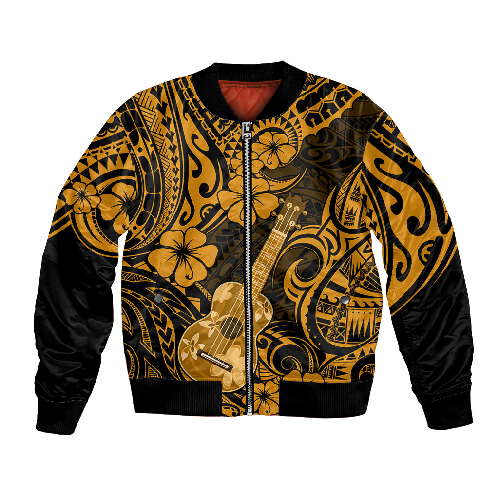 Hawaii Ukulele Bomber Jacket Polynesian Pattern Gold Version LT01 Unisex Gold - Polynesian Pride