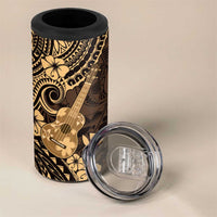 Hawaii Ukulele 4 in 1 Can Cooler Tumbler Polynesian Pattern Gold Version