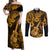 Hawaii Ukulele Couples Matching Off Shoulder Maxi Dress and Long Sleeve Button Shirts Polynesian Pattern Gold Version LT01 Gold - Polynesian Pride