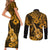 Hawaii Ukulele Couples Matching Short Sleeve Bodycon Dress and Long Sleeve Button Shirts Polynesian Pattern Gold Version LT01 - Polynesian Pride