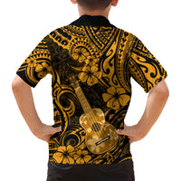 Hawaii Ukulele Family Matching Long Sleeve Bodycon Dress and Hawaiian Shirt Polynesian Pattern Gold Version LT01 - Polynesian Pride