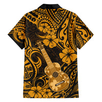 Hawaii Ukulele Family Matching Off Shoulder Maxi Dress and Hawaiian Shirt Polynesian Pattern Gold Version LT01 - Polynesian Pride