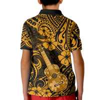 Hawaii Ukulele Kid Polo Shirt Polynesian Pattern Gold Version LT01 - Polynesian Pride