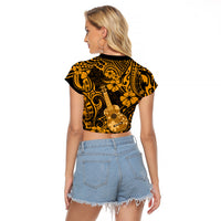 Hawaii Ukulele Raglan Cropped T Shirt Polynesian Pattern Gold Version LT01 - Polynesian Pride