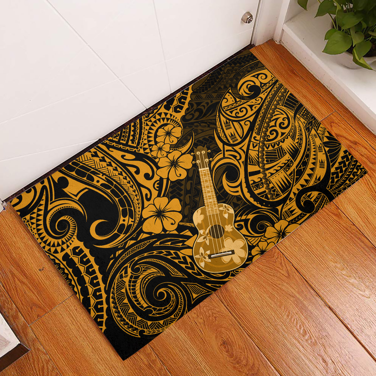 Hawaii Ukulele Rubber Doormat Polynesian Pattern Gold Version LT01 Gold - Polynesian Pride