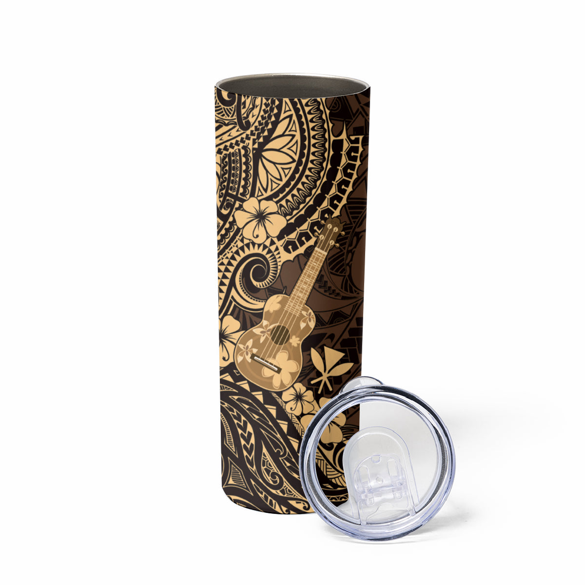 Hawaii Ukulele Skinny Tumbler Polynesian Pattern Gold Version