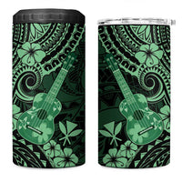 Hawaii Ukulele 4 in 1 Can Cooler Tumbler Polynesian Pattern Green Version