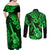 Hawaii Ukulele Couples Matching Off Shoulder Maxi Dress and Long Sleeve Button Shirts Polynesian Pattern Green Version LT01 - Polynesian Pride