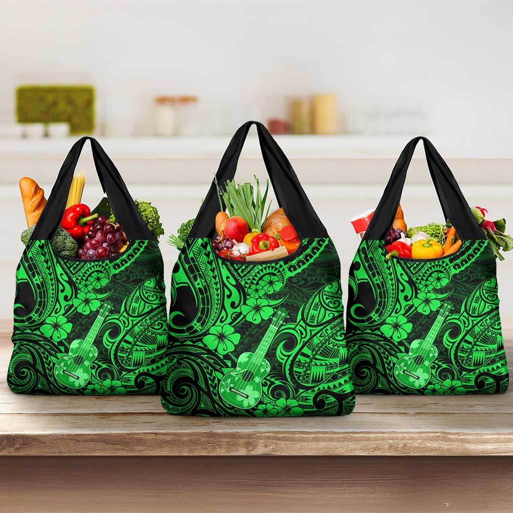 Hawaii Ukulele Grocery Bag Polynesian Pattern Green Version LT01 3-pack One Size Green - Polynesian Pride