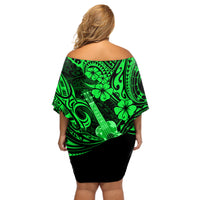 Hawaii Ukulele Off Shoulder Short Dress Polynesian Pattern Green Version LT01 - Polynesian Pride