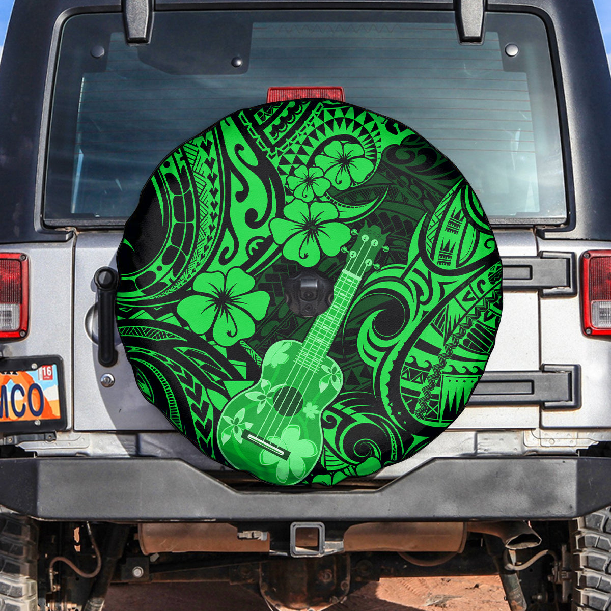 Hawaii Ukulele Spare Tire Cover Polynesian Pattern Green Version LT01 - Polynesian Pride
