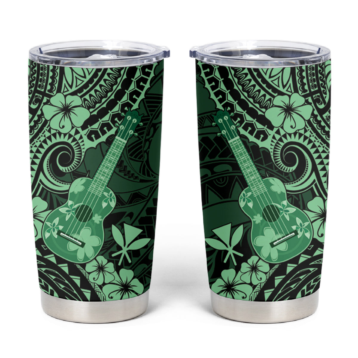 Hawaii Ukulele Tumbler Cup Polynesian Pattern Green Version