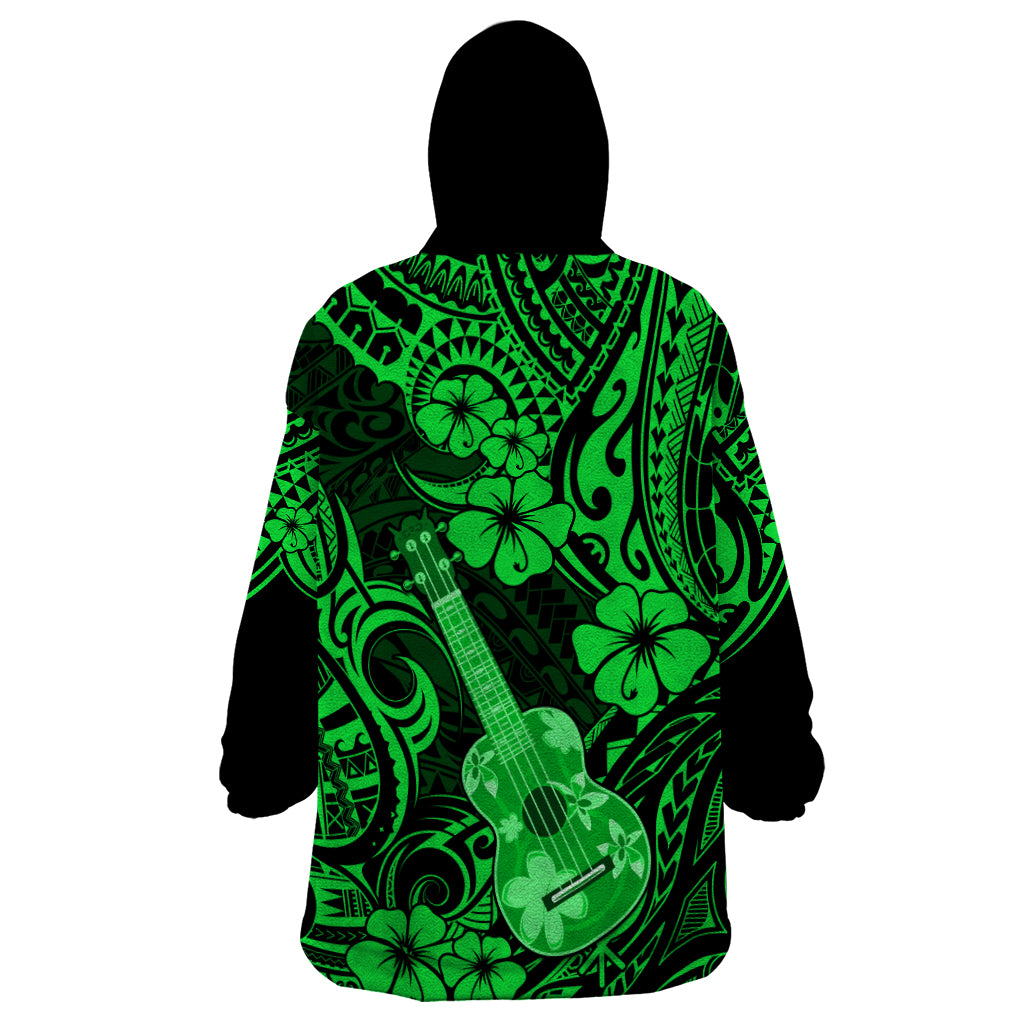 Hawaii Ukulele Wearable Blanket Hoodie Polynesian Pattern Green Version LT01 - Polynesian Pride