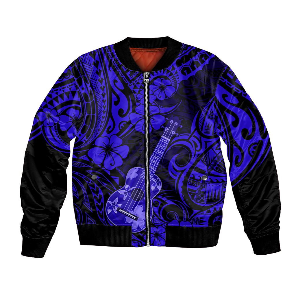 Hawaii Ukulele Bomber Jacket Polynesian Pattern Navy Blue Version LT01 Unisex Blue - Polynesian Pride