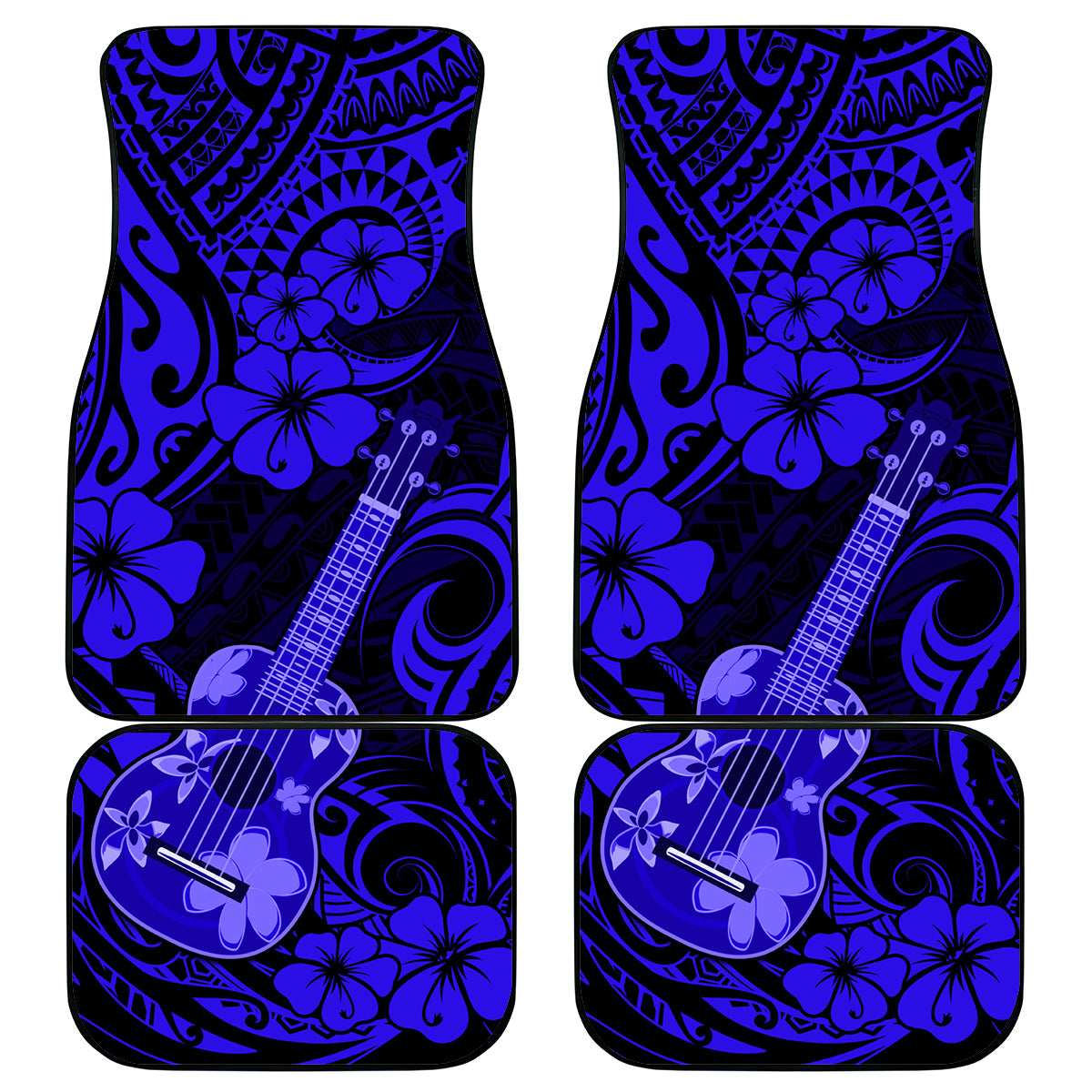 Hawaii Ukulele Car Mats Polynesian Pattern Navy Blue Version LT01 Blue - Polynesian Pride