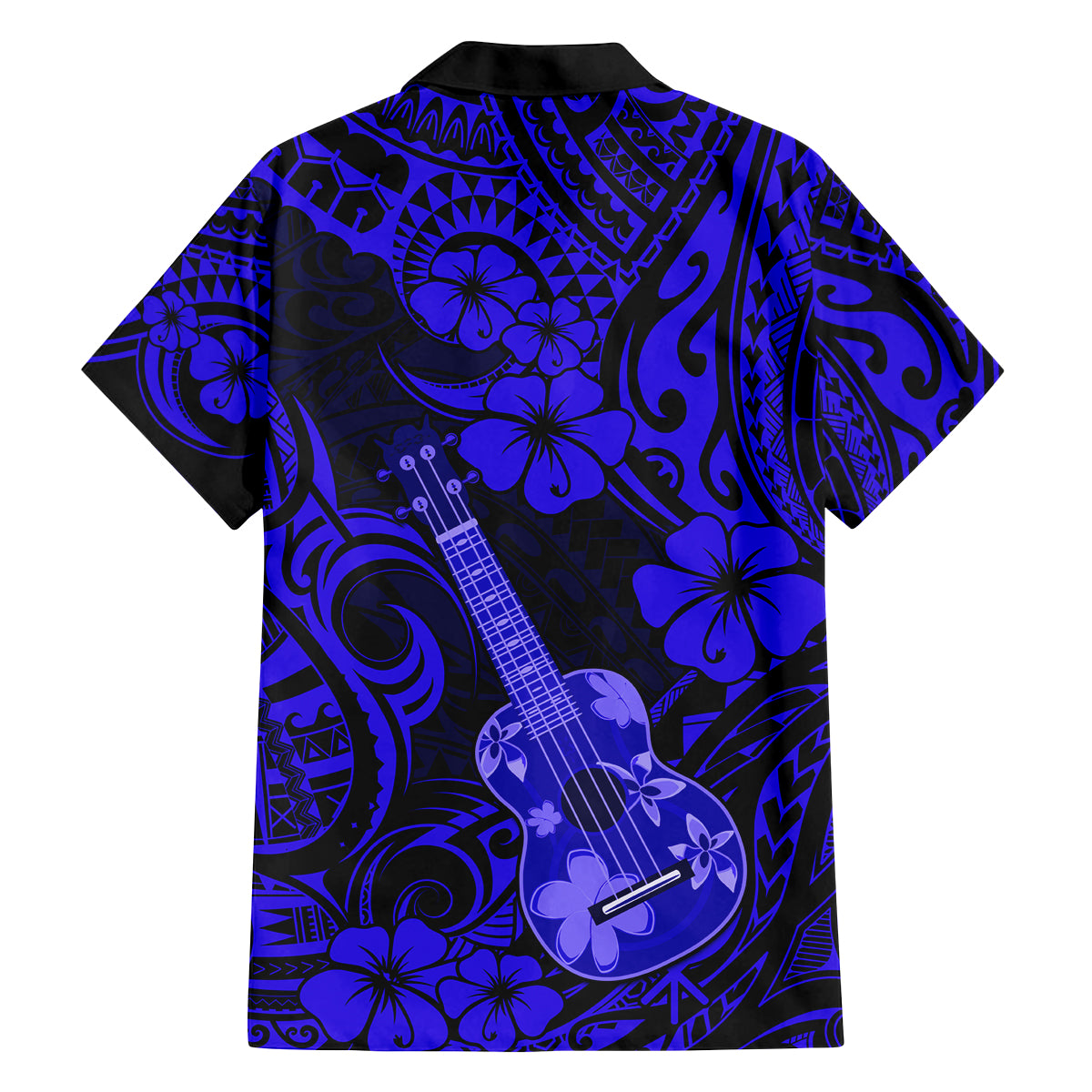 Hawaii Ukulele Family Matching Off Shoulder Maxi Dress and Hawaiian Shirt Polynesian Pattern Navy Blue Version LT01 - Polynesian Pride