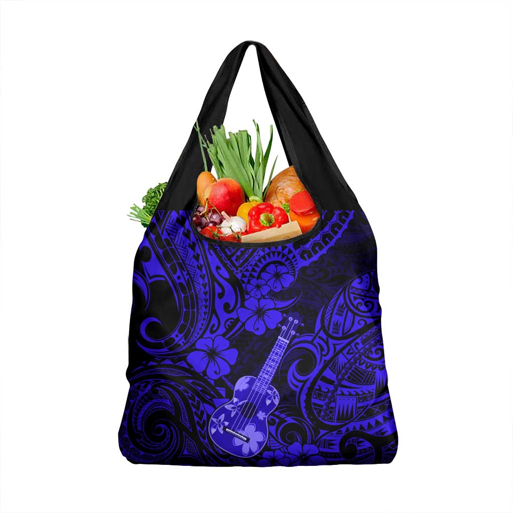 Hawaii Ukulele Grocery Bag Polynesian Pattern Navy Blue Version LT01 1-pack One Size Blue - Polynesian Pride