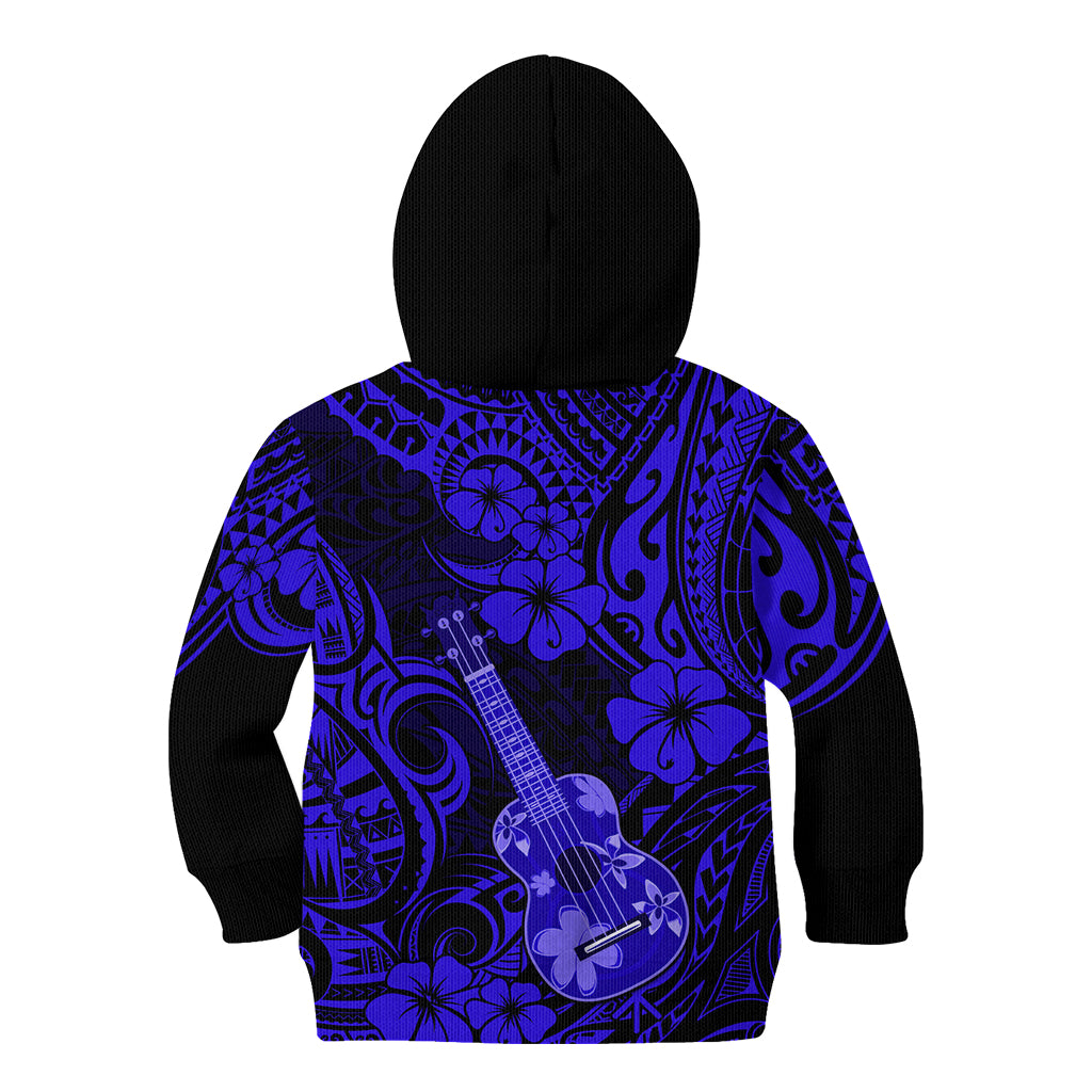 Hawaii Ukulele Kid Hoodie Polynesian Pattern Navy Blue Version LT01 - Polynesian Pride