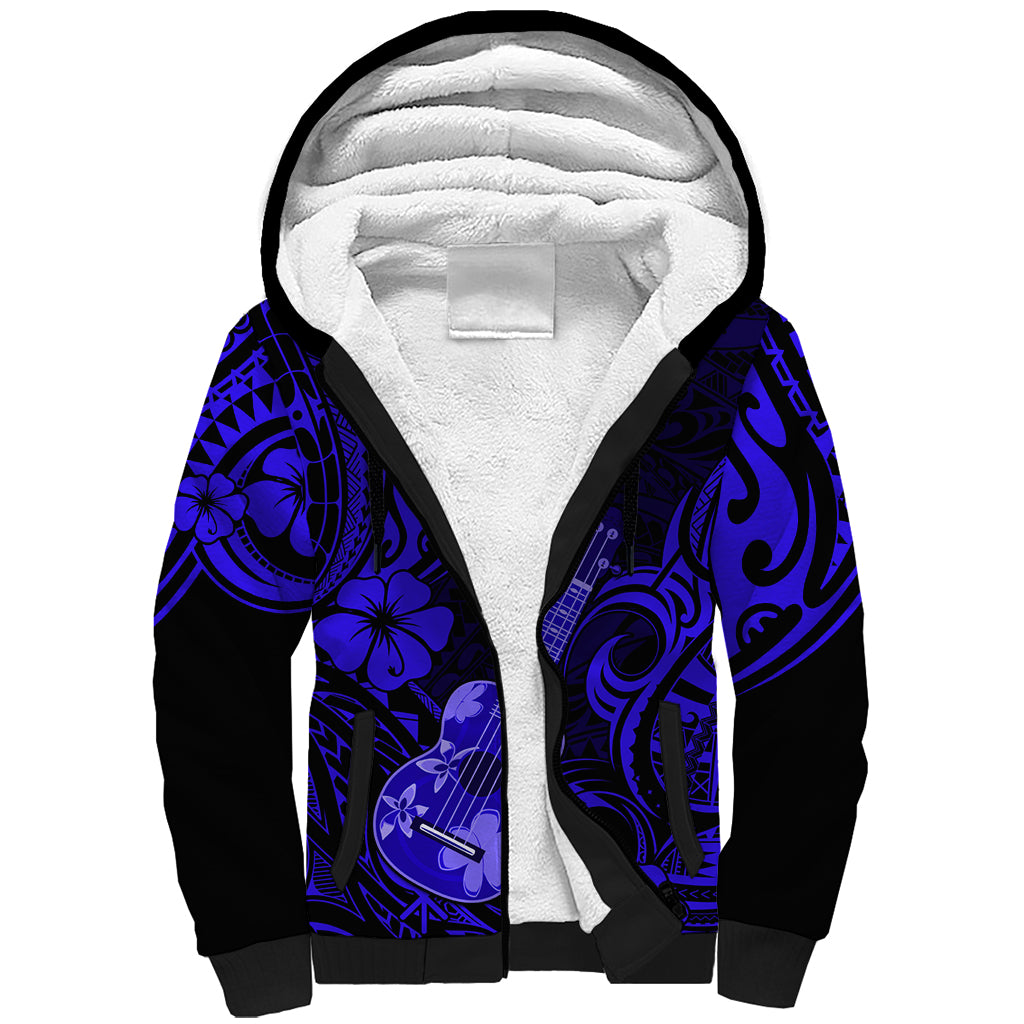 Hawaii Ukulele Sherpa Hoodie Polynesian Pattern Navy Blue Version LT01 Unisex Blue - Polynesian Pride