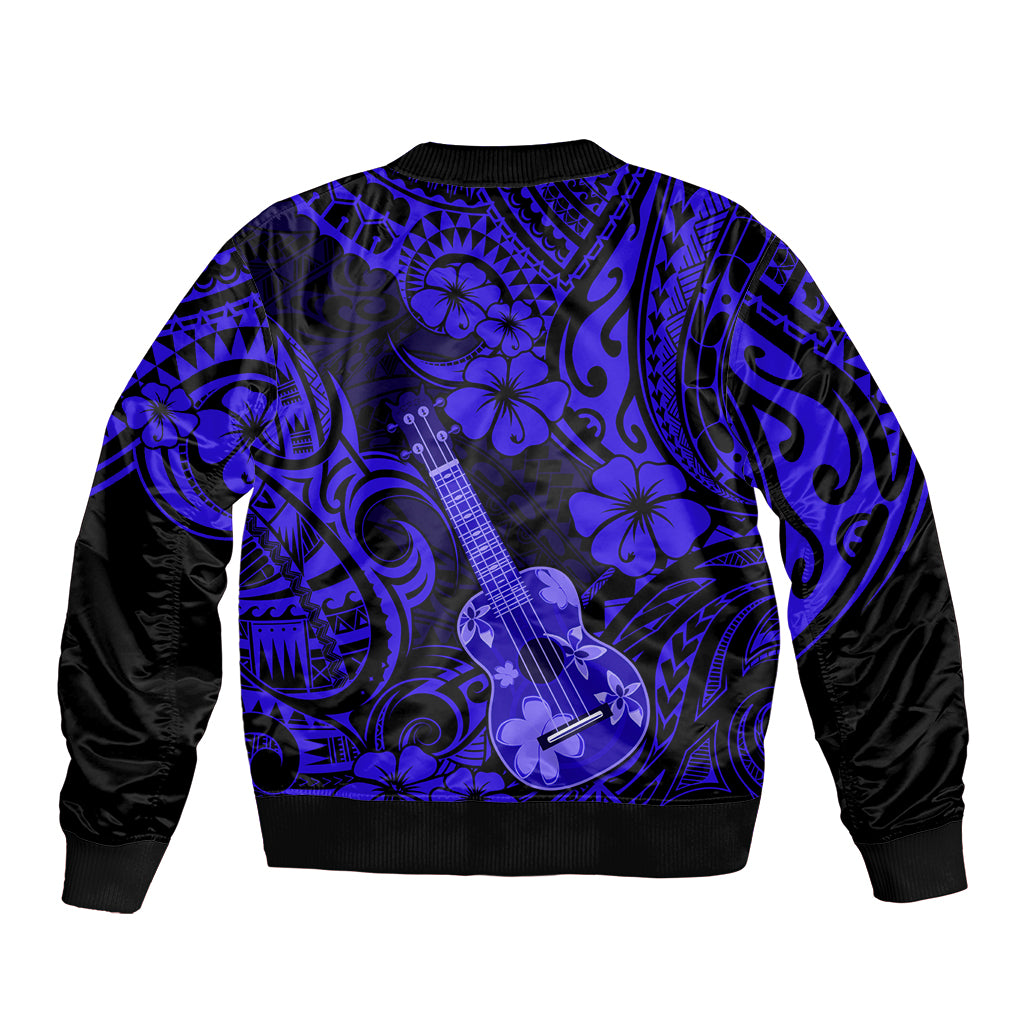 Hawaii Ukulele Sleeve Zip Bomber Jacket Polynesian Pattern Navy Blue Version LT01 - Polynesian Pride