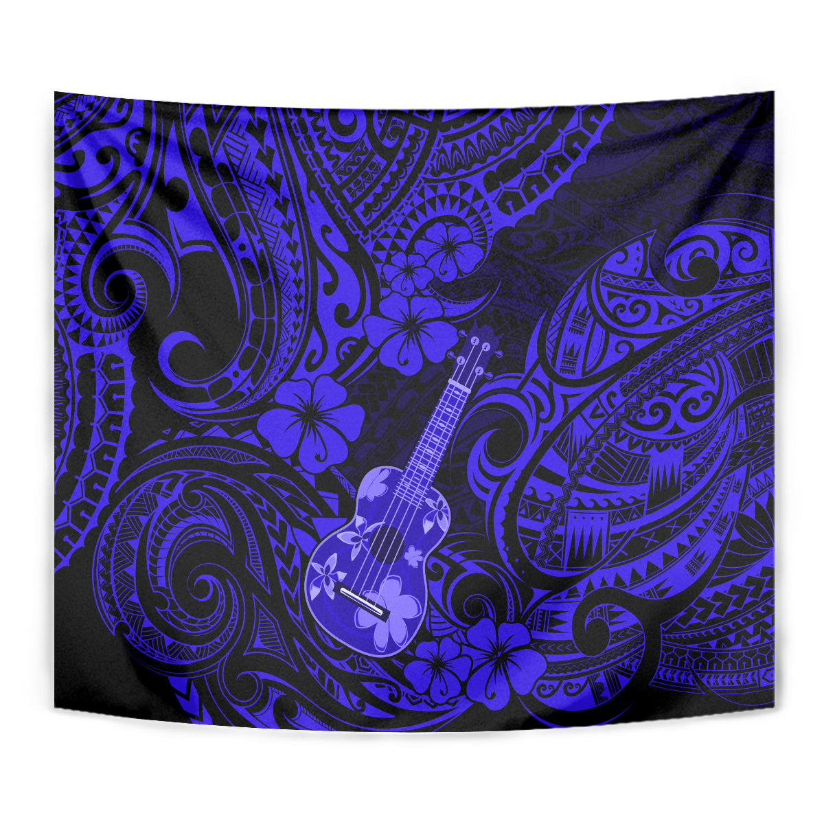 Hawaii Ukulele Tapestry Polynesian Pattern Navy Blue Version LT01 - Polynesian Pride