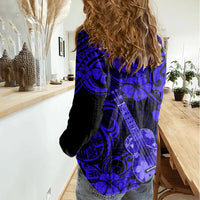 Hawaii Ukulele Women Casual Shirt Polynesian Pattern Navy Blue Version LT01 - Polynesian Pride