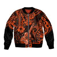 Hawaii Ukulele Bomber Jacket Polynesian Pattern Orange Version LT01 Unisex Orange - Polynesian Pride