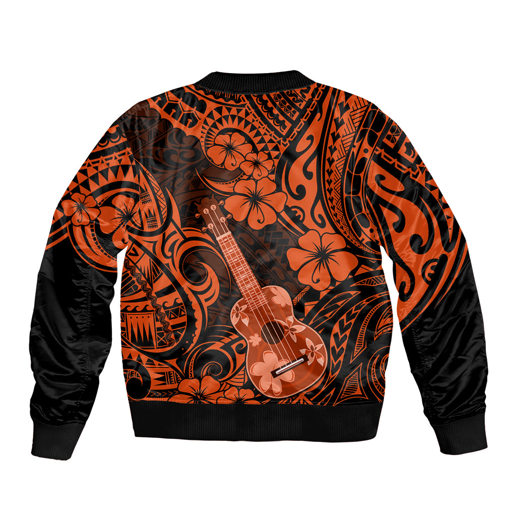 Hawaii Ukulele Bomber Jacket Polynesian Pattern Orange Version LT01 - Polynesian Pride