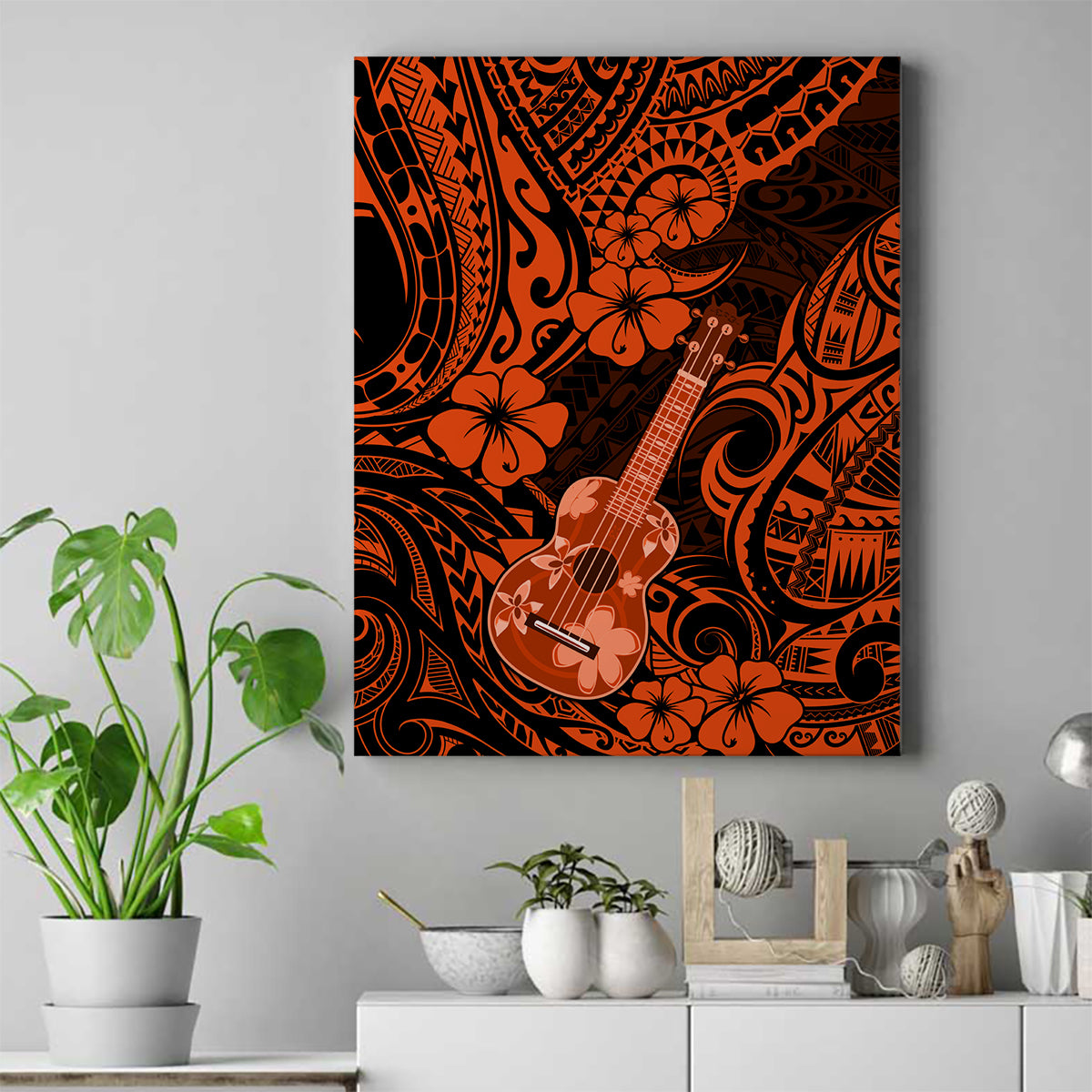 Hawaii Ukulele Canvas Wall Art Polynesian Pattern Orange Version LT01 Orange - Polynesian Pride